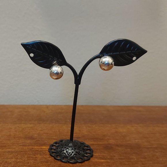 Mexican 925 Silver Round Ball Stud Earrings - Butterfly Back - Picture 1 of 5